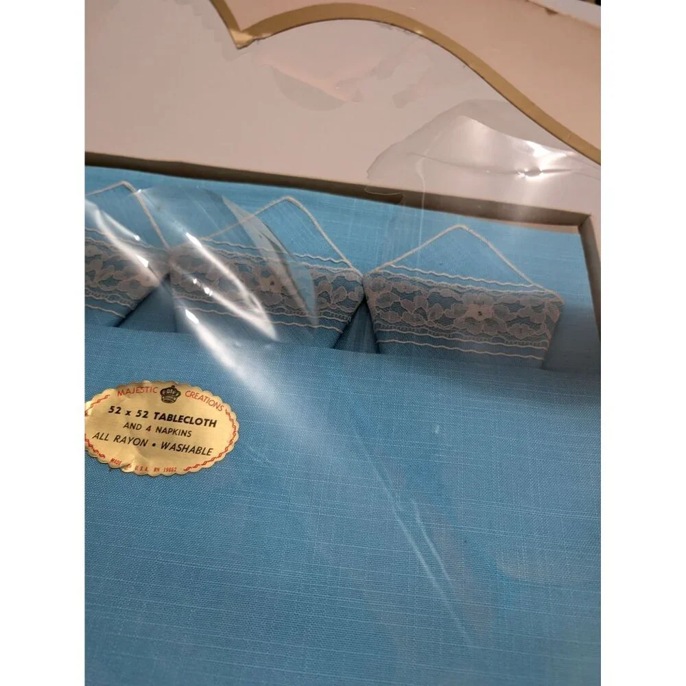 Penneys Majestic Creations Teal Blue 52x52 Tablecloth Napkin Rayon Fashion Manor